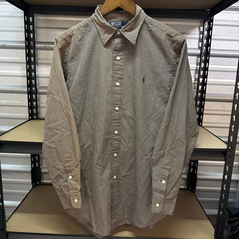 Vintage 90s Polo Ralph Lauren Lowell Sport Brown Check Button Up M Mens